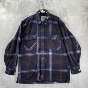 Juneau Shirt Jacket men's XL Button Up Fleece Shacket Blue Plaid Flap Pockets